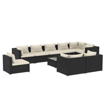 vidaXL Set Mobili da Giardino 10 pz con Cuscini in Polyrattan Nero