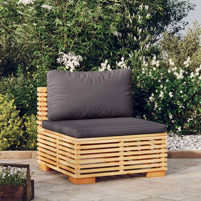 vidaXL Divano Centrale Giardino Cuscini Grigio Scuro Massello di Teak