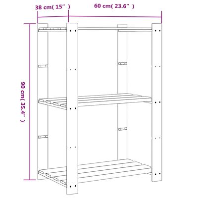 vidaXL Scaffale a 3 Livelli Grigio 60x38x90 cm in Legno di Pino