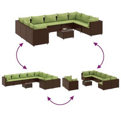 vidaXL Set Divani da Giardino 10pz con Cuscini in Polyrattan Marrone