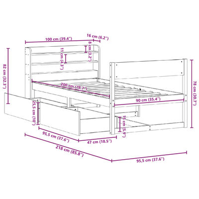 vidaXL Letto senza Materasso Bianco 90x200 cm Legno Massello di Pino