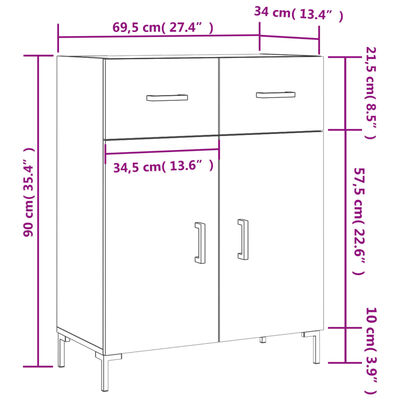 vidaXL Credenza 69,5x34x90 cm in Legno Multistrato Bianco Lucido