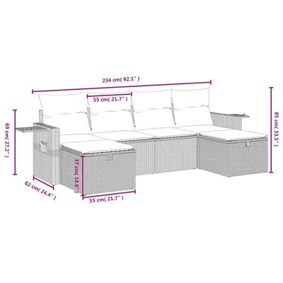 vidaXL Set Divano da Giardino 6 pz con Cuscini Grigio in Polyrattan