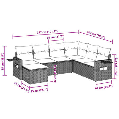 vidaXL Set Divani da Giardino 7pz con Cuscini Grigio Chiaro Polyrattan