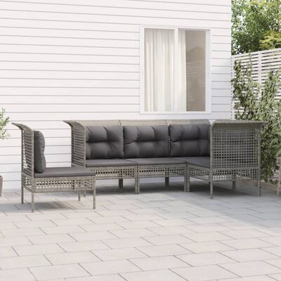 vidaXL Set Divani da Giardino 5 pz con Cuscini in Polyrattan Grigio