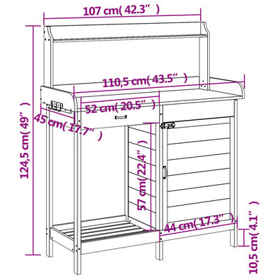 vidaXL Tavolo Invaso con Mobile 110,5x45x124,5cm Massello Abete