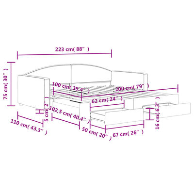 vidaXL Divano Letto Estraibile con Cassetti Nero 100x200 cm in Tessuto