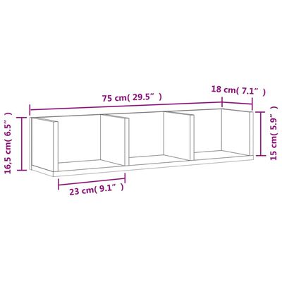 vidaXL Mobile a Parete Grigio Cemento 75x18x16,5 cm Legno Multistrato