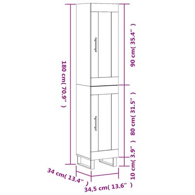 vidaXL Credenza 34,5x34x180 cm in Legno Multistrato Bianco Lucido