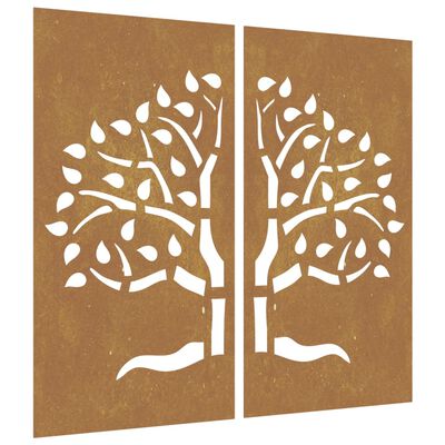 vidaXL Decorazioni Muro Giardino 2 pz 105x55 cm Albero Acciaio Corten