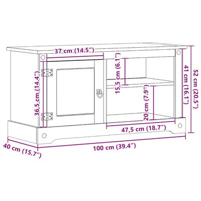 vidaXL Mobile Porta TV Corona 100x40x52 cm in Legno Massello di Pino