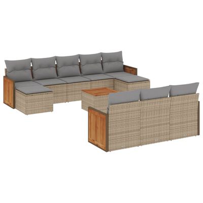 vidaXL Set Divani da Giardino 11 pz con Cuscini Beige in Polyrattan