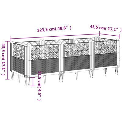 vidaXL Fioriera Giardino Picchetti Grigio Chiaro 123,5x43,5x43,5 cm PP