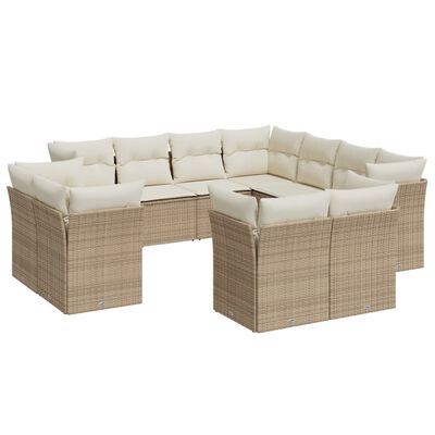 vidaXL Set Divani da Giardino 11 pz con Cuscini Beige in Polyrattan