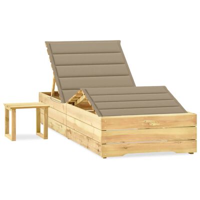 vidaXL Lettino da Giardino con Tavolino Cuscino Legno Pino Impregnato