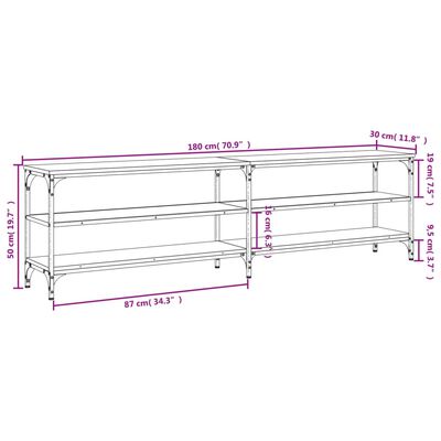 vidaXL Mobile TV Grigio Sonoma 180x30x50cm Legno Multistrato e Metallo