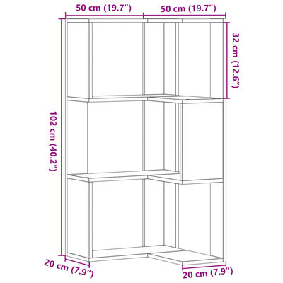 vidaXL Libreria Angolare 3 Ripiani Grigio Sonoma 50x50x102 cm Legno