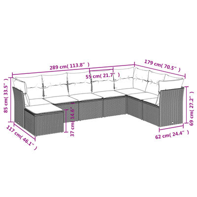 vidaXL Set Divano da Giardino 8 pz con Cuscini Grigio in Polyrattan