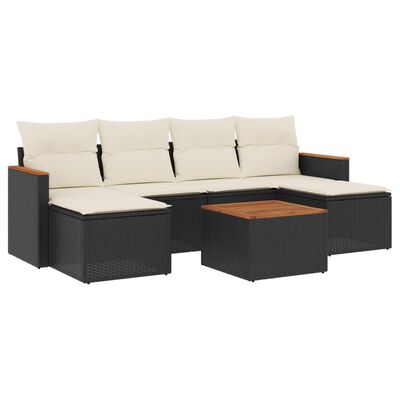 vidaXL Set Divani da Giardino con Cuscini 7pz Nero Polyrattan