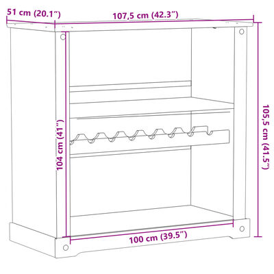 vidaXL Cantinetta per Vini Corona 107,5x51x105,5cm Legno Massello Pino