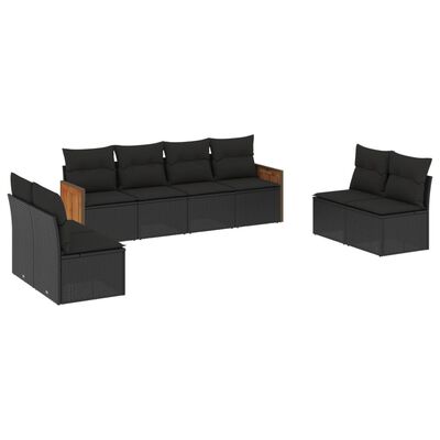 vidaXL Set Divani da Giardino con Cuscini 8 pz Nero in Polyrattan