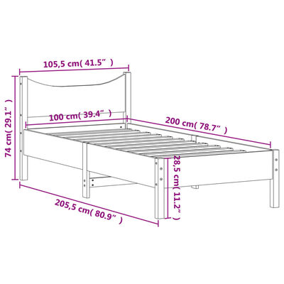 vidaXL Letto senza Materasso Marrone Cera 100x200 cm in Legno di Pino