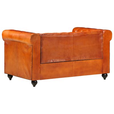 vidaXL Divano Chesterfield a 2 Posti Tanno in Vera Pelle