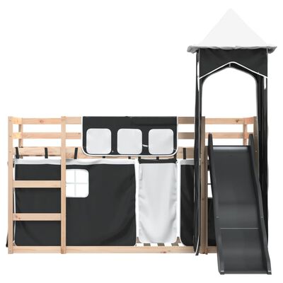 vidaXL Letto a Castello con Scivolo e Tende Bianco e Nero 80x200 cm