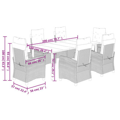 vidaXL Set da Pranzo da Giardino 7pz con Cuscini in Polyrattan Marrone