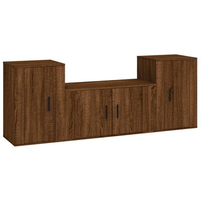 vidaXL Set Mobili Porta TV 3 pz Rovere Marrone in Legno Multistrato