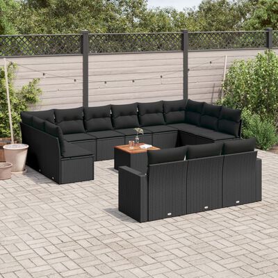 vidaXL Set Divani da Giardino 14pz con Cuscini in Polyrattan Nero