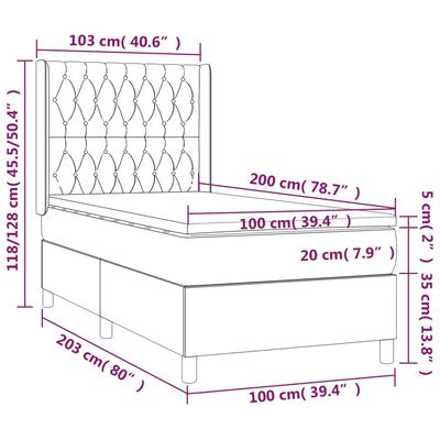 vidaXL Letto a Molle con Materasso e LED Crema 100x200cm in Tessuto