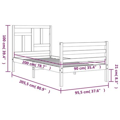 vidaXL Giroletto con Testiera Bianco 90x200 cm in Legno Massello