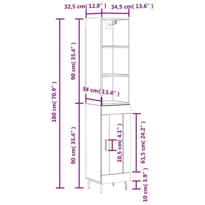 vidaXL Credenza Rovere Sonoma 34,5x34x180 cm in Legno Multistrato