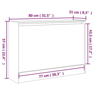 vidaXL Scarpiera Grigio Sonoma 80x21x57 cm in Legno Multistrato