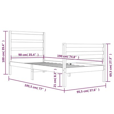 vidaXL Giroletto in Legno Massello di Pino 90x190 cm Single