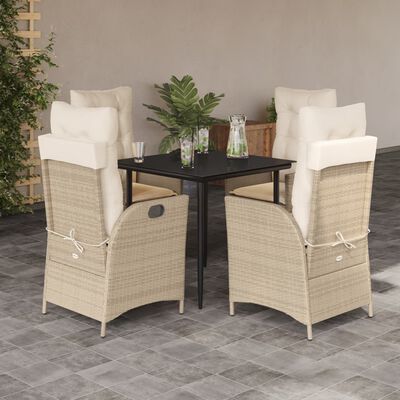 vidaXL Set da Pranzo da Giardino 5 pz con Cuscini Beige in Polyrattan