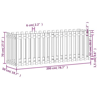 vidaXL Fioriera Giardino a Recinzione Nera 200x50x70cm Massello Pino