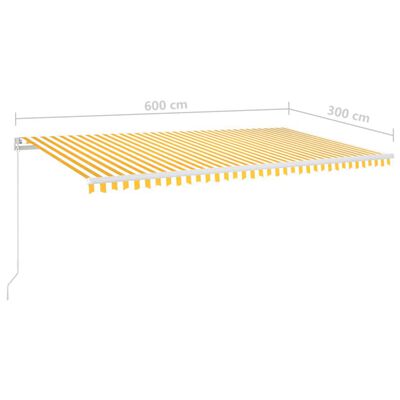 vidaXL Tenda da Sole Retrattile Manuale e LED 600x300cm Gialla Bianca