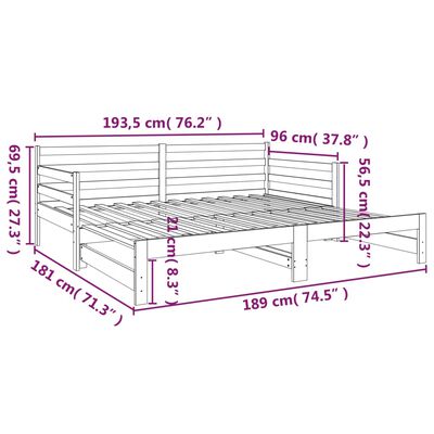 vidaXL Dormeuse Estraibile Grigia 2x(90x190) cm Legno Massello di Pino