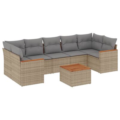 vidaXL Set Divano da Giardino 8 pz con Cuscini Beige Misto Polyrattan