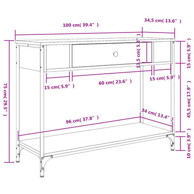 vidaXL Tavolino Consolle Grigio Sonoma 100x34,5x75cm Legno Multistrato