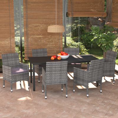 vidaXL Set da Pranzo da Giardino 7 pz con Cuscini in Polyrattan Grigio