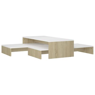 vidaXL Set Tavolini ad Incastro Bianco e Rovere Sonoma 100x100x26,5 cm