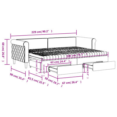 vidaXL Divano Letto Estraibile con Cassetti Nero 80x200 cm in Velluto