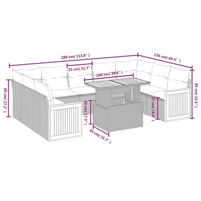 vidaXL Set Divani da Giardino 10pz con Cuscini in Polyrattan Nero