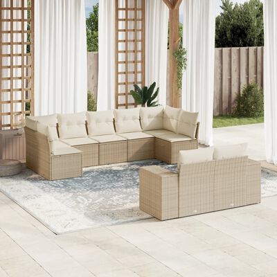 vidaXL Set Divano da Giardino 9 pz con Cuscini Beige in Polyrattan