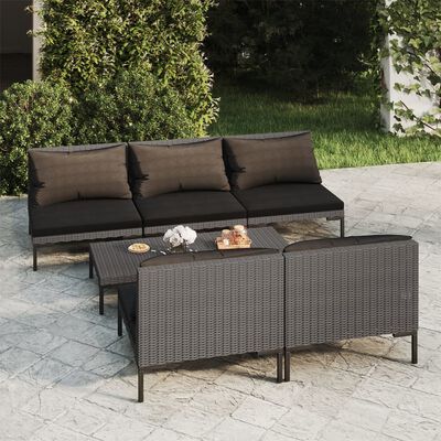 vidaXL Divani da Giardino 6 pz con Cuscini in Polyrattan Grigio Scuro