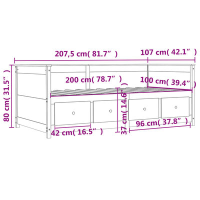 vidaXL Dormeuse Marrone Cera 100x200 cm in Legno Massello di Pino