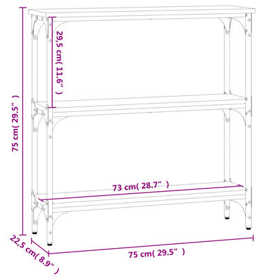 vidaXL Tavolino Consolle Grigio Sonoma 75x22,5x75 cm Legno Multistrato